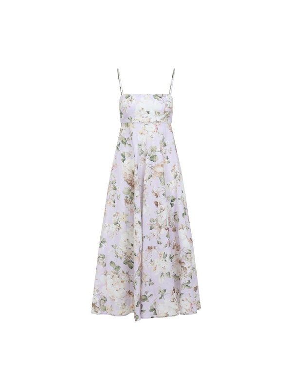 Flower Printing Linen Long Dress