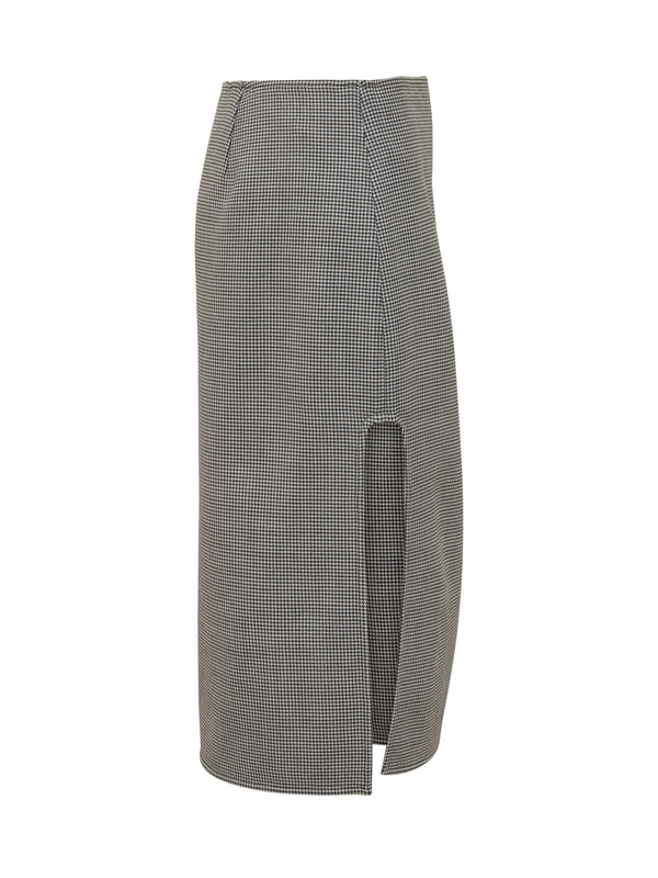 Back Logo Houndstooth Slit Skirt