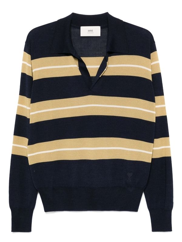Stripe Wool Silk Polo Knit