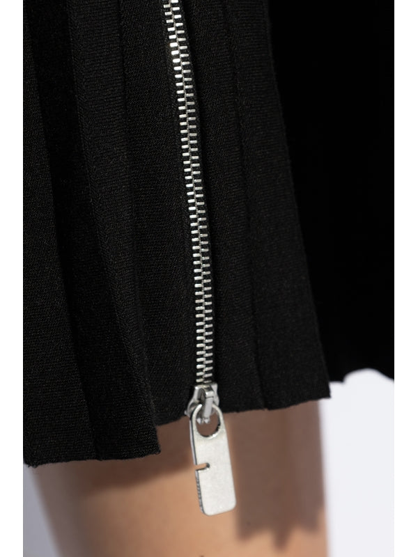 Zipper Detail High Neck Pleated Dress