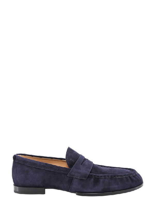 Blue Suede Penny Loafers