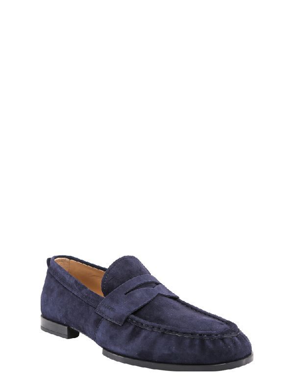 Blue Suede Penny Loafers