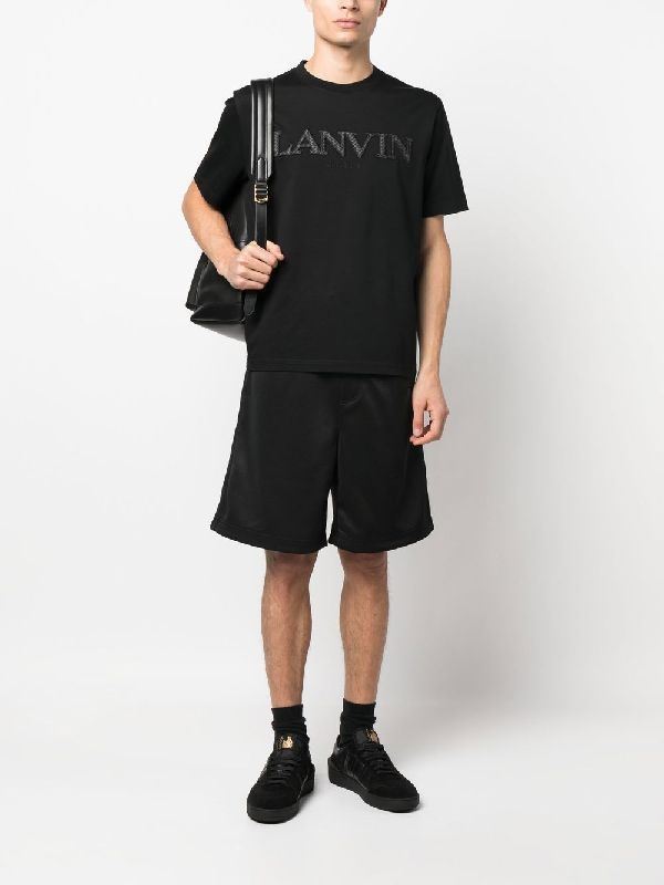 Black Logo Embroidery Bermuda Shorts