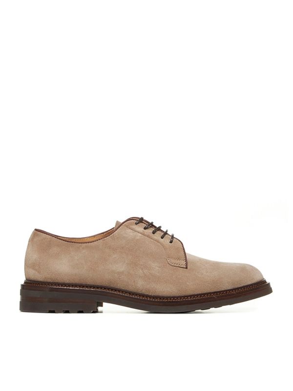 Beige Leather Lace-Up Shoes