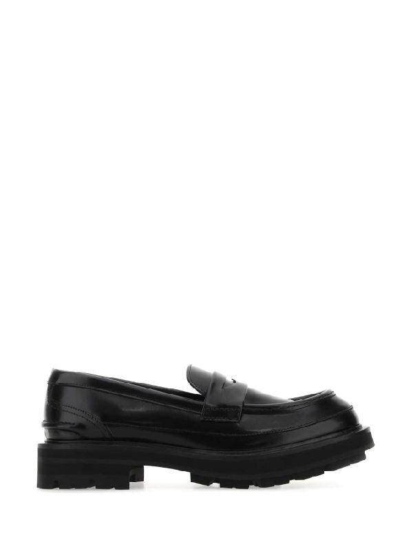 Black Leather Chunky Sole Penny Loafers