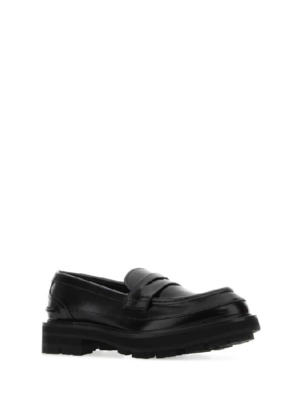 Black Leather Chunky Sole Penny Loafers