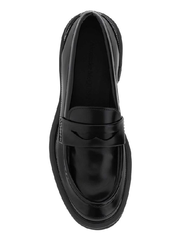 Black Leather Chunky Sole Penny Loafers