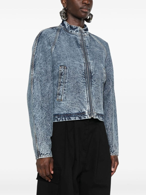 Washing Denim High Neck Zip Jacket