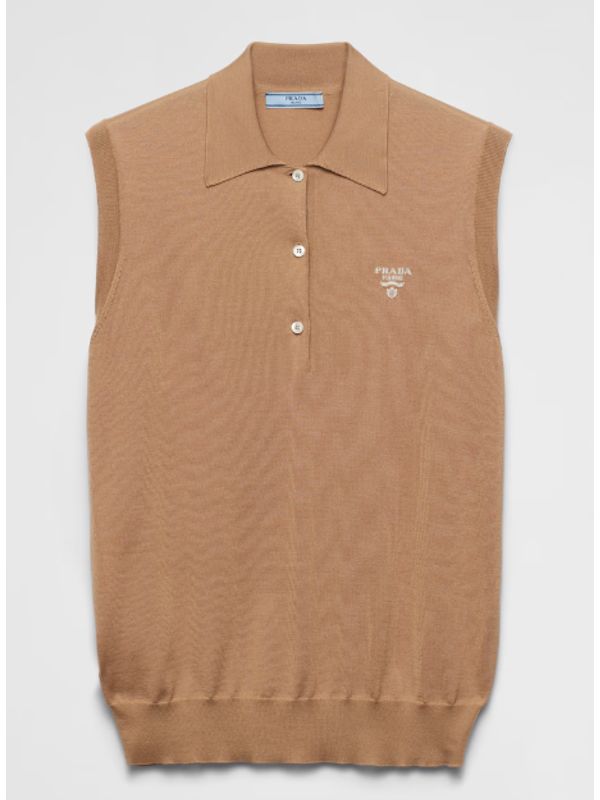 Chest Logo Silk Sleeveless Polo Shirt