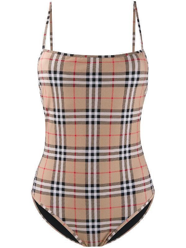 Vintage Check Square Neck Backless
  Swimsuit