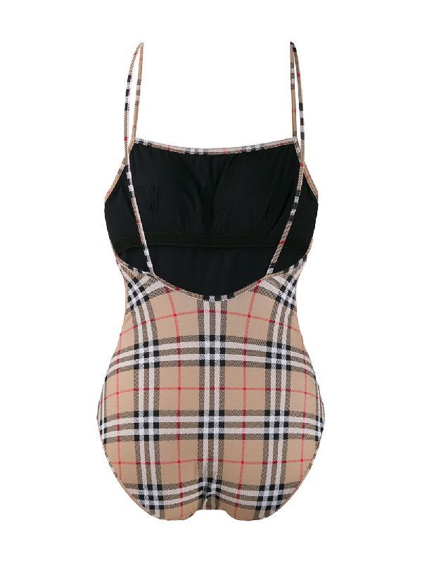 Vintage Check Square Neck Backless
  Swimsuit