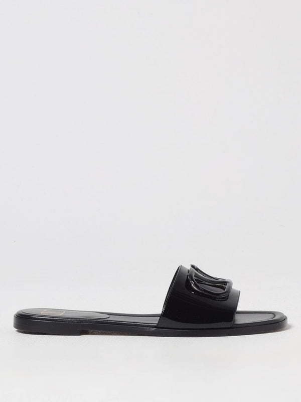 V logo Leather Flat Slide