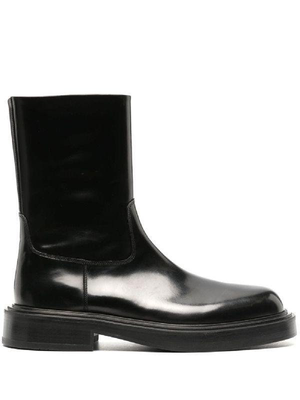 Round Toe Leather Ankle Boots