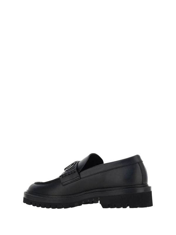 V Logo Leather Loafers