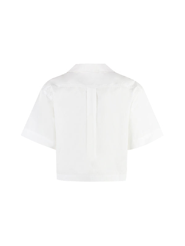 Asymmetric Hem Cotton Crop Shirt