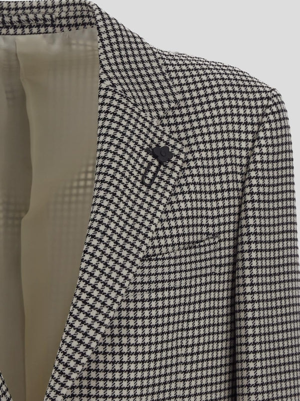 Boutonniere Checked Pattern Wool Jacket