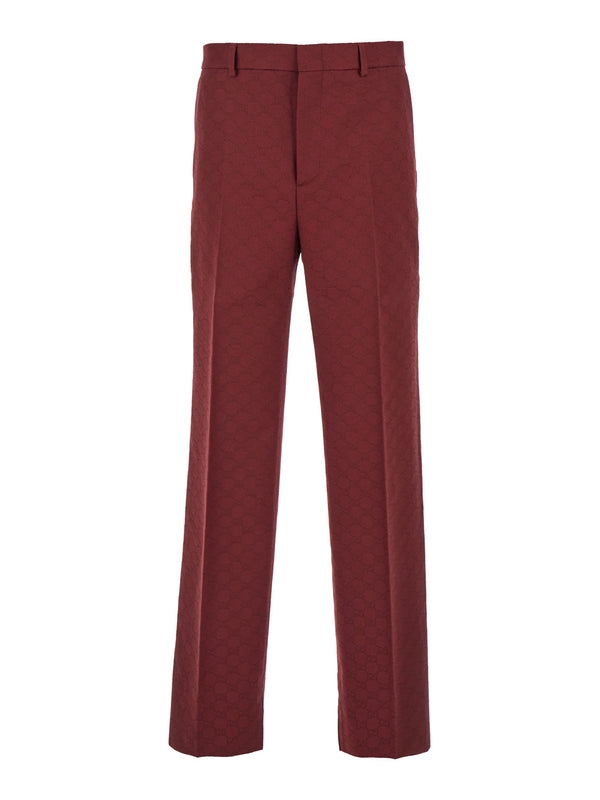 Bordeaux Straight Pants with GG Motif in Cotton Man Trousers