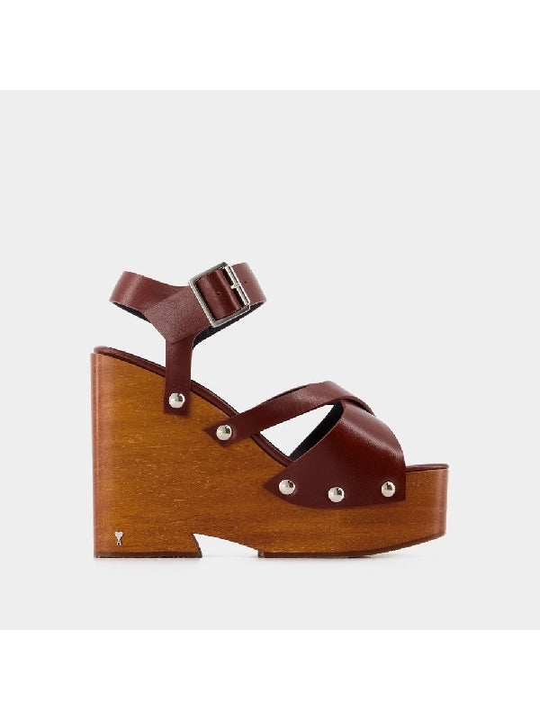 Studded Buckle Strap Wedge Sandal Heels