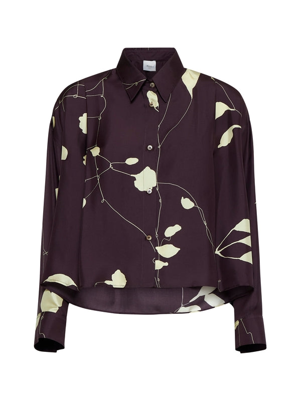 Art Printed Cropped Silk Shirt