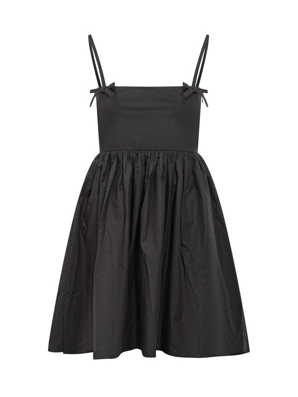 Bow Accent Flare Cotton Mini Dress