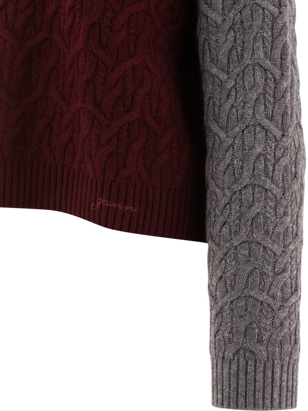 Two-Tone Detail Wool Cashmere Cable Knit