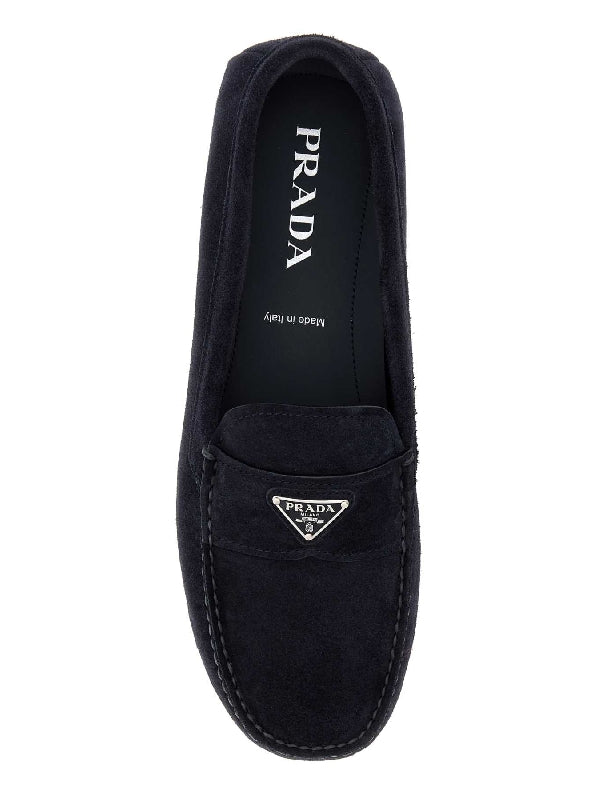 Triangle Logo Suede Driving Loafers