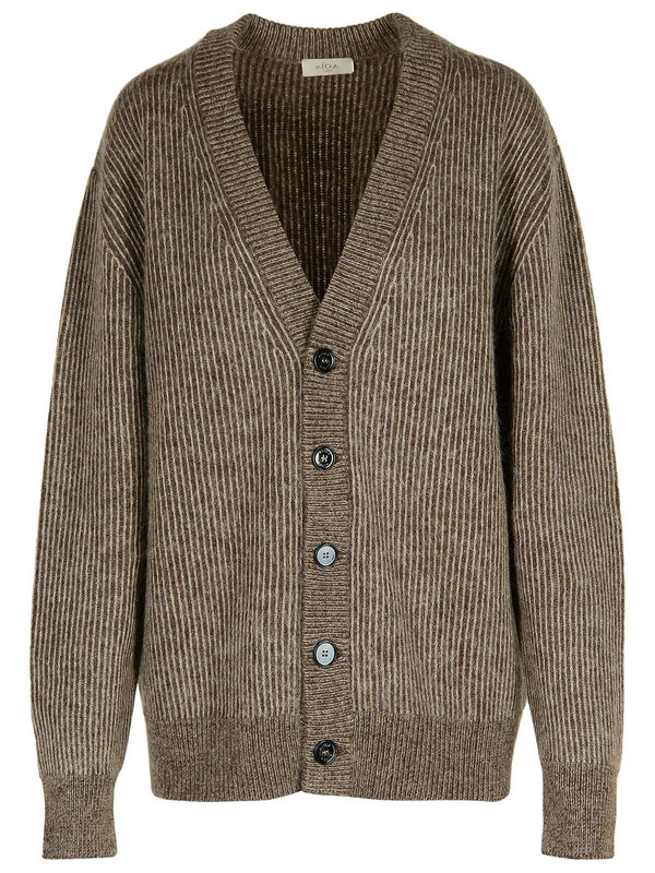 V-Neck Ribbed Wool Blend Cardigan