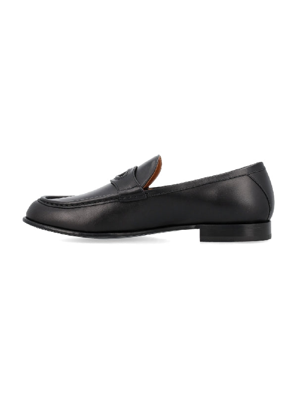 V Logo Leather Loafers