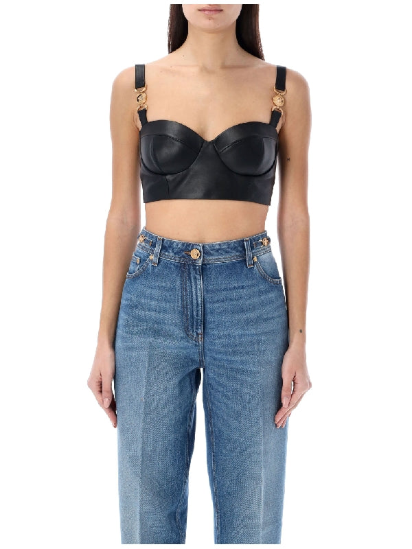 Medusa Detail Lambskin Bustier Top