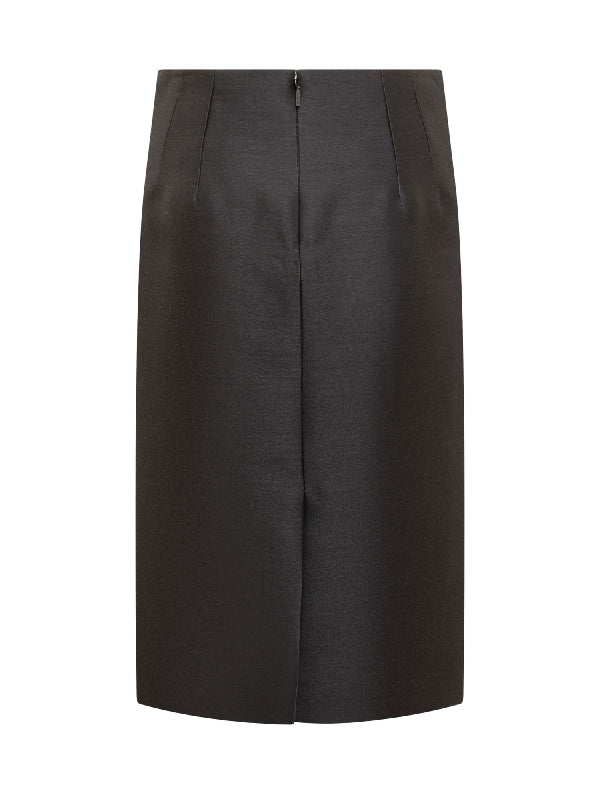 Wool Silk Blend Midi Pencil Skirt