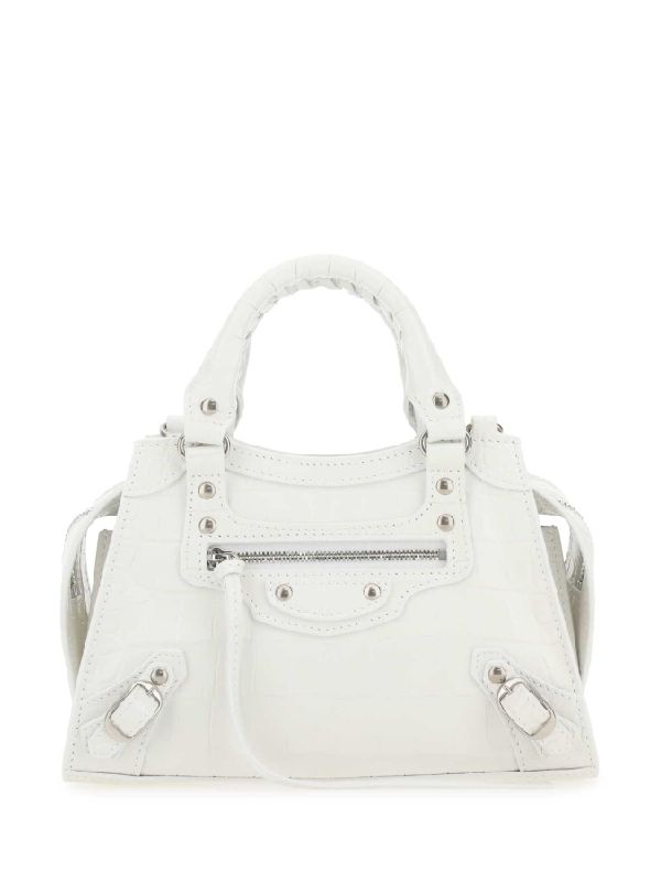 White Leather Neo Classic Mini Tote Bag