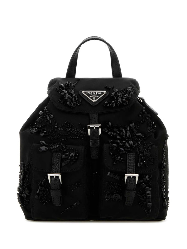 Triangle Logo Bead Embroidery Nylon Backpack