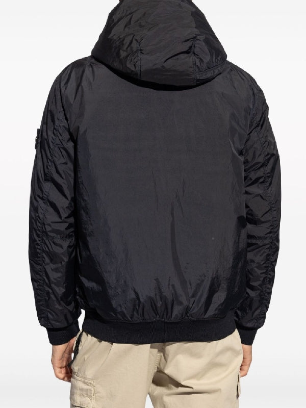 Woven Patch Nylon Hood Bomber Jacket