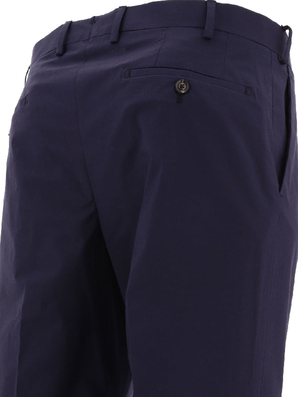 Navy Cotton Blend Tailored Pants