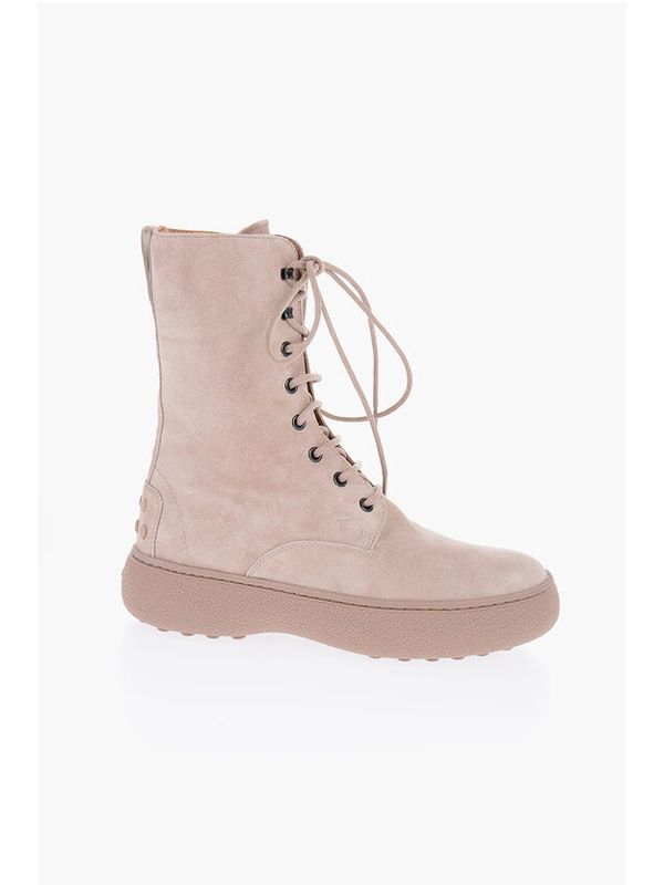 Beige Calfskin Lace-Up Boots