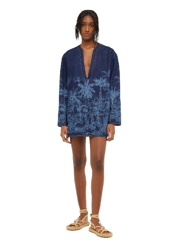 Jungle Printing Denim Mini Dress