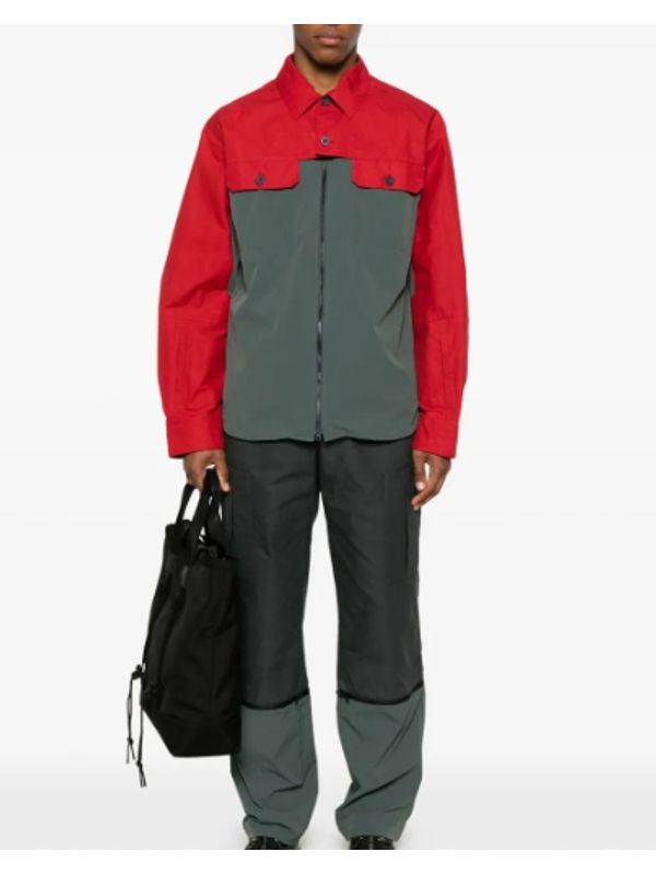 Bi Color Panel Cotton Zip Up Shirt