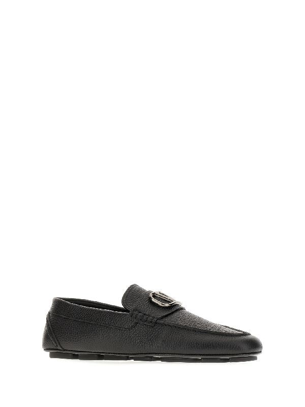 V Logo Leather Loafers