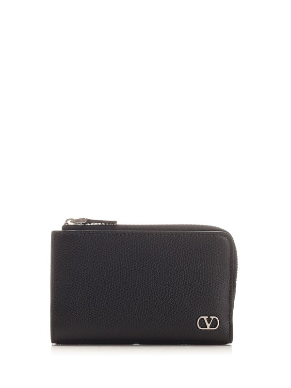 V Logo Leather Wallet