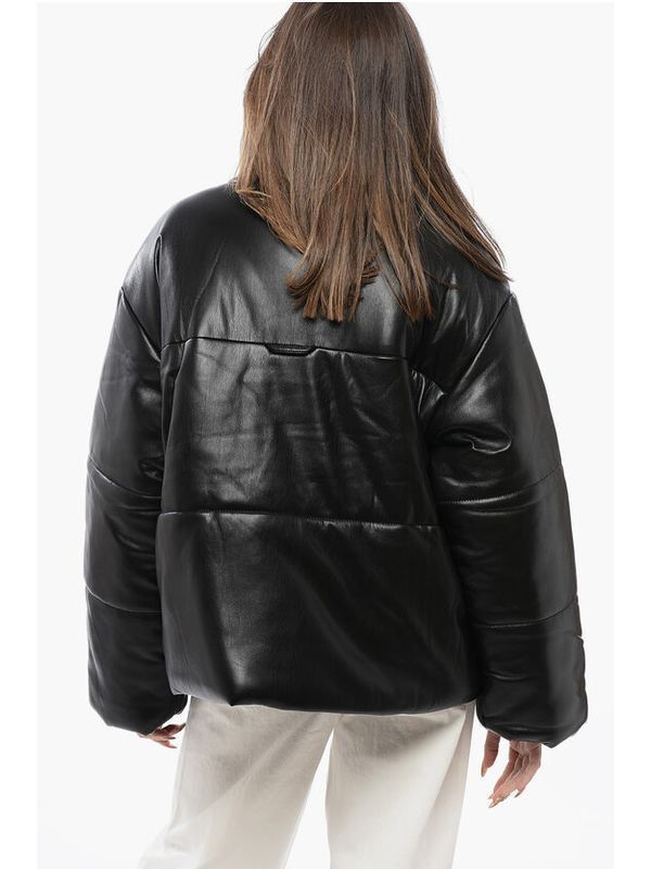 Hide High-neck Faux Leather Padded Jacket