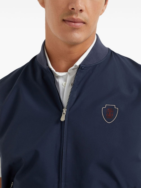 Logo Embroidery High-Neck Zip-Up Vest