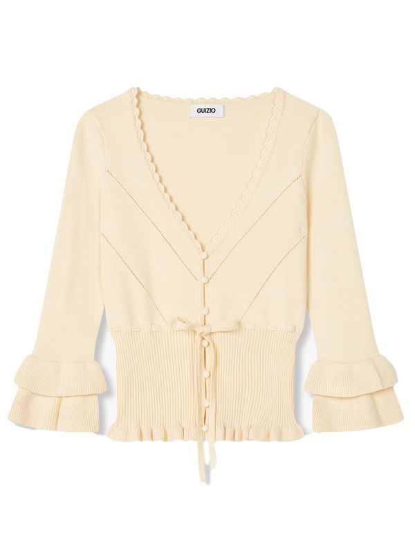 Ruffle Sleeve Drawstring Cardigan
