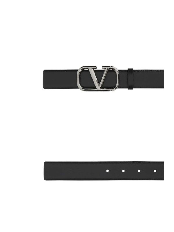 V Logo Leather Belt