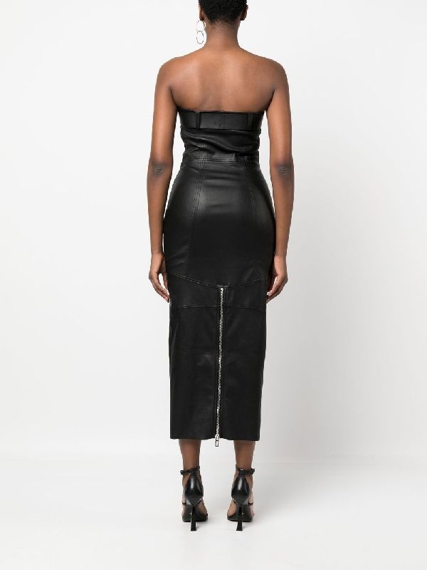 Buckle Belted Lambskin Bustier Dress