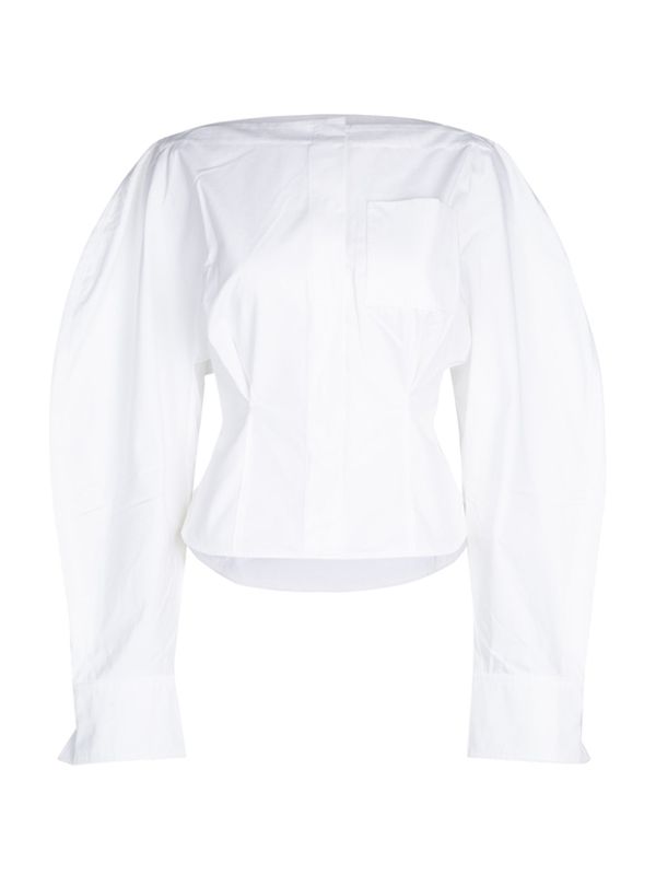 White Round Sleeve Cotton
  Shirt