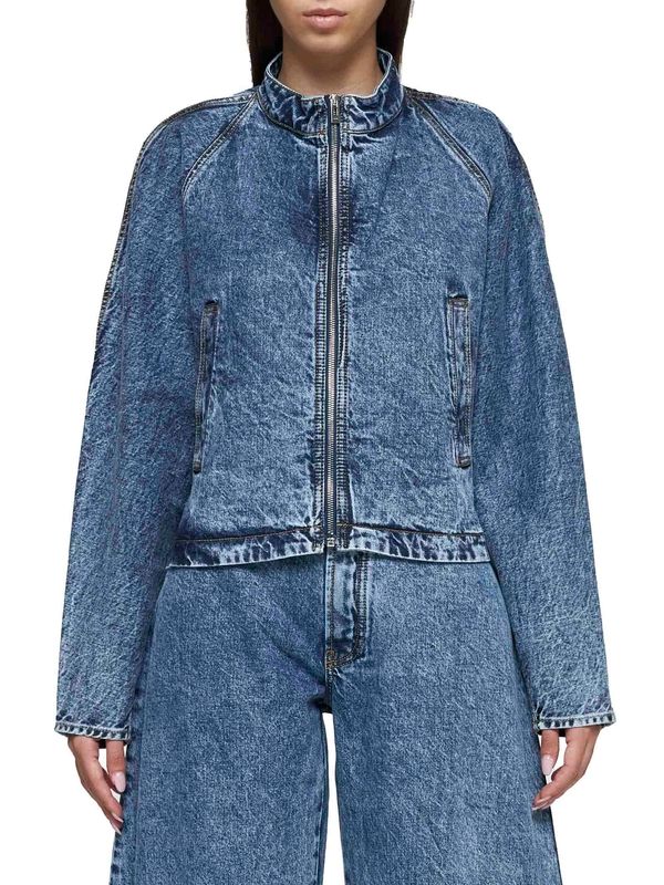 Washing Denim High Neck Zip-Up
  Jacket