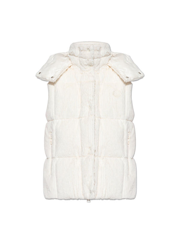 Corduroy High Neck Hooded Padded Vest