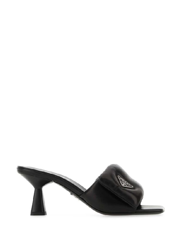 Triangle Logo Padded Lambskin Sandal Heel