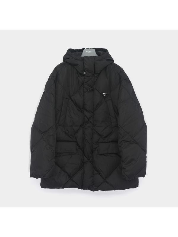 Triangular Logo Re-nylon
  Quilted Hooded Padded Jacket