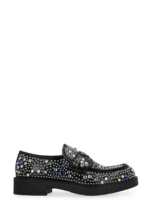 Triangle Logo Rhinestone Leather Loafer